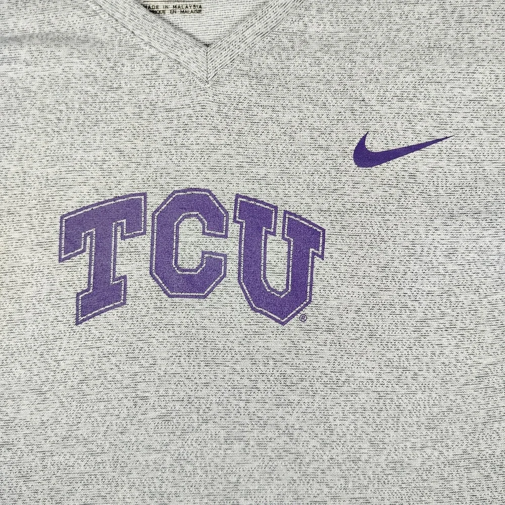TCU Horned Frogs Shirt Womens Large Gray NCAA College Nike Dri Fit V Neck